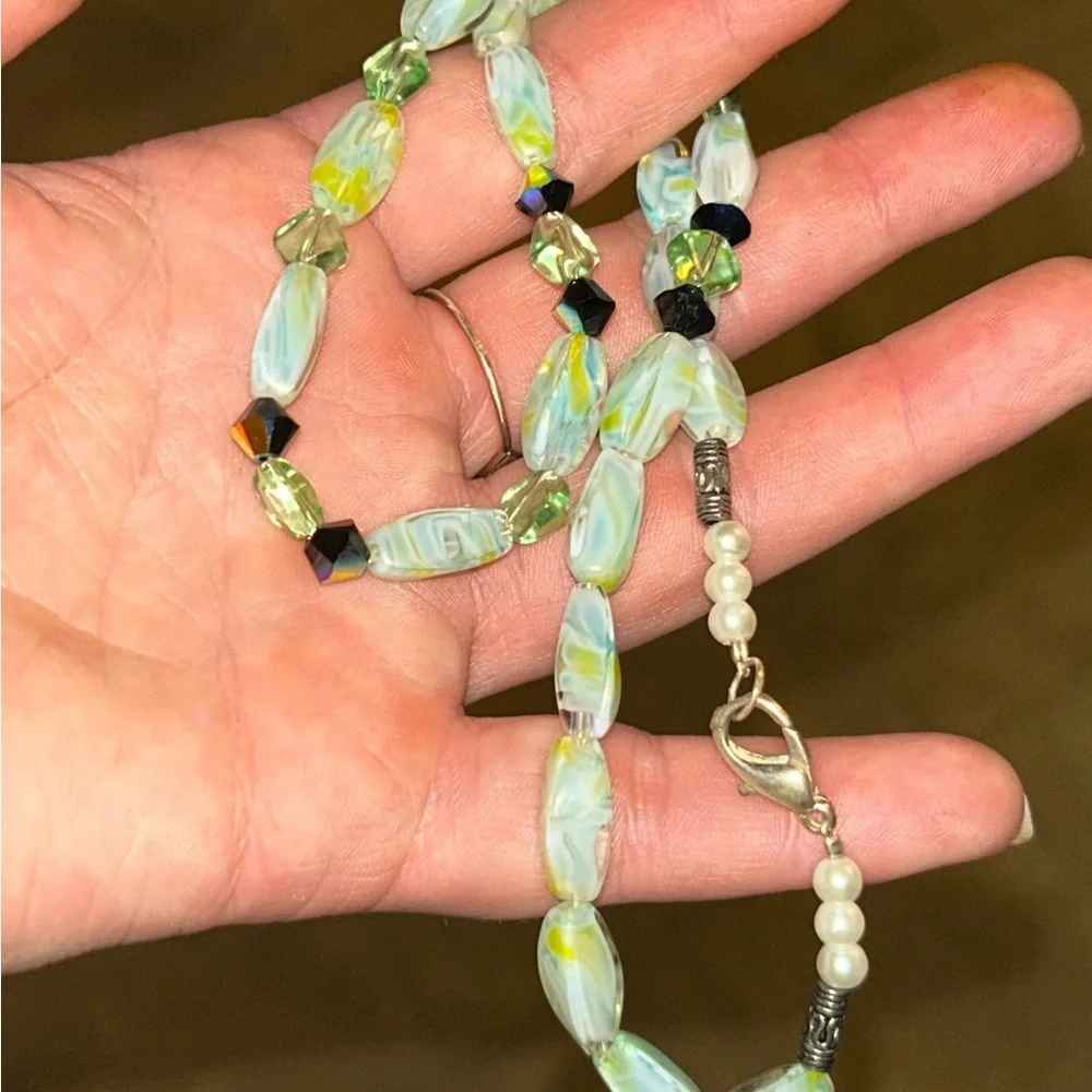 Vintage Swarovski Mint Green Crystal Beaded Choker Necklace Unsigned